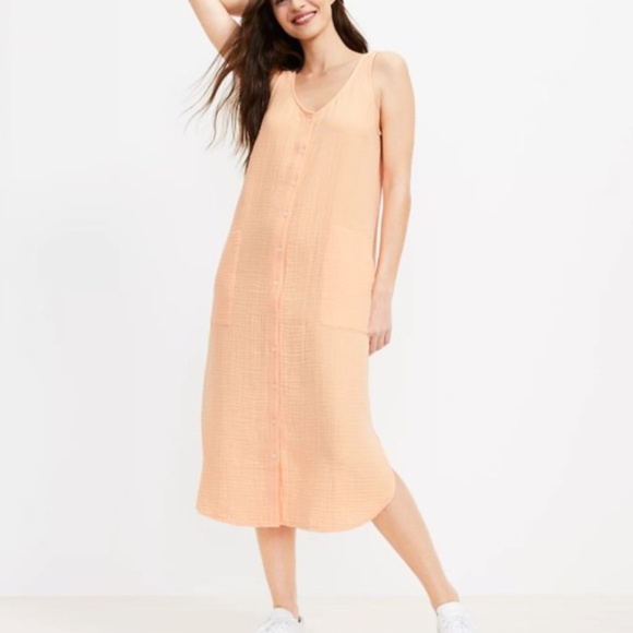 Lou & Grey Triple Cloth Tank Pocket Shirtdress, Light orange, Size XS(fits a S) - Picture 1 of 8